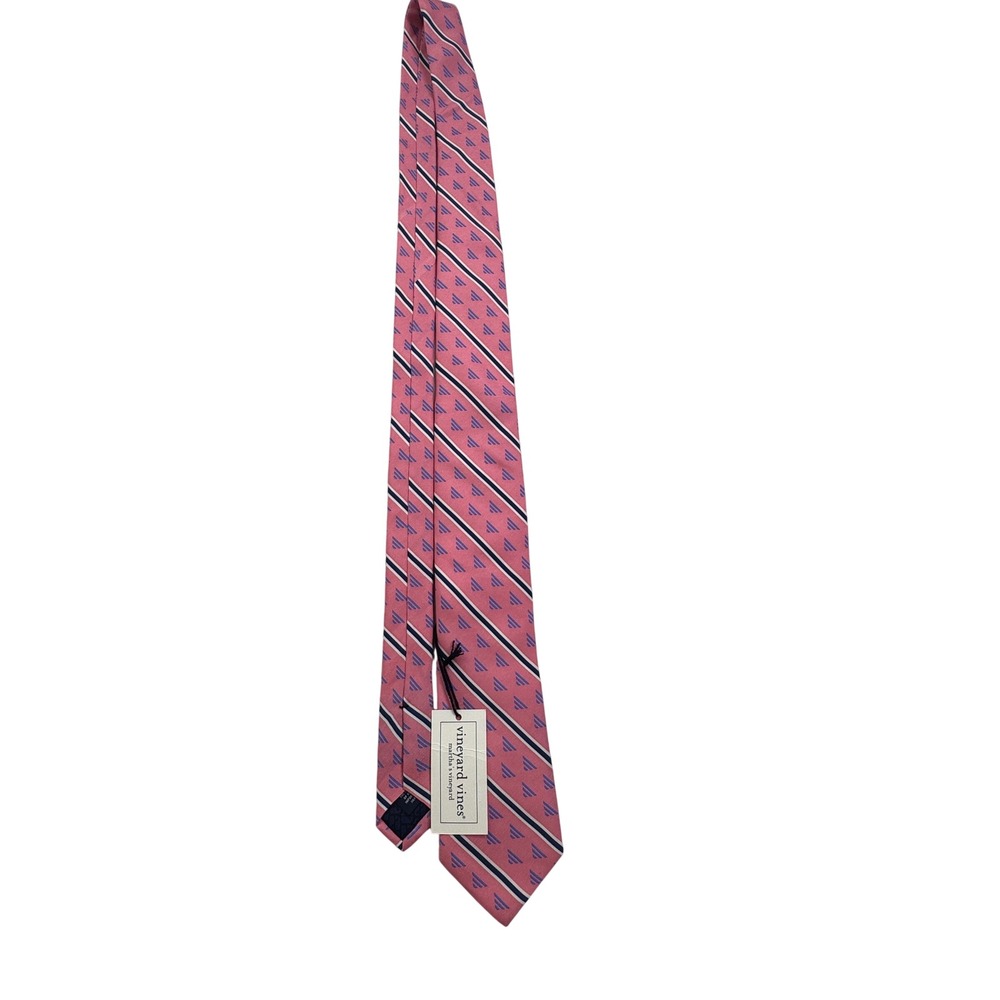Vineyard Vines Mens Pink Silk Striped Geometric Pattern Tie NWT Academia Preppy